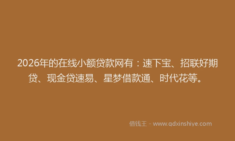 2026年的在线小额贷款网有:速下宝、招联好期贷、现金贷速易、星梦借款通、时代花等。