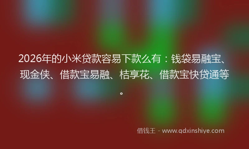 2026年的小米贷款容易下款么有：钱袋易融宝、现金侠、借款宝易融、桔享花、借款宝快贷通等。