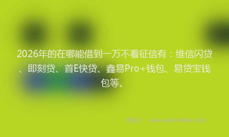 2026年的在哪能借到一万不看征信有:维信闪贷、即刻贷、首E快贷、鑫易Pro+钱包、易贷宝钱包等。
