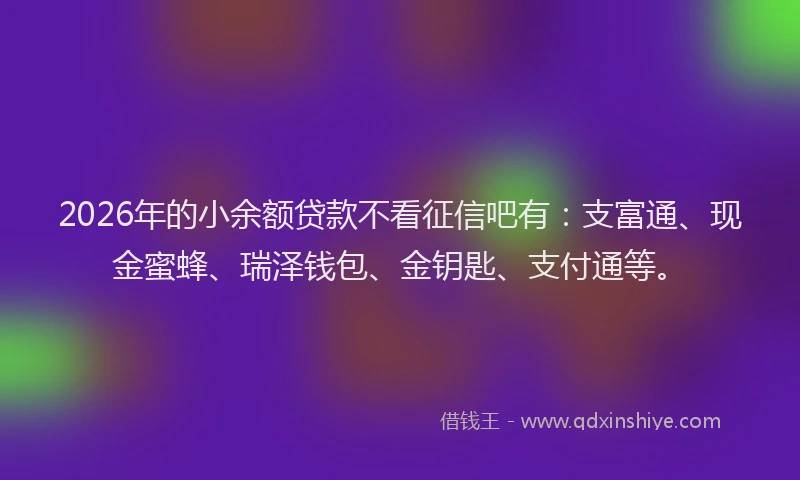 2026年的小余额贷款不看征信吧有：支富通、现金蜜蜂、瑞泽钱包、金钥匙、支付通等。