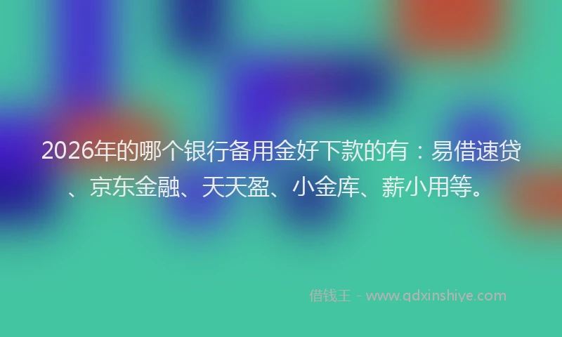 2026年的哪个银行备用金好下款的有：易借速贷、京东金融、天天盈、小金库、薪小用等。