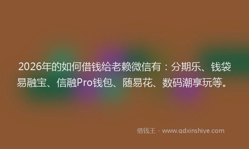 2026年的如何借钱给老赖微信有：分期乐、钱袋易融宝、信融Pro钱包、随易花、数码潮享玩等。