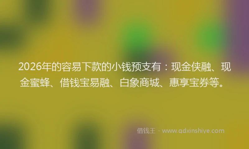 2026年的容易下款的小钱预支有：现金侠融、现金蜜蜂、借钱宝易融、白象商城、惠享宝券等。