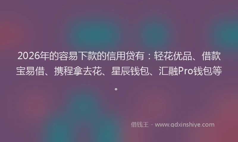 2026年的容易下款的信用贷有：轻花优品、借款宝易借、携程拿去花、星辰钱包、汇融Pro钱包等。
