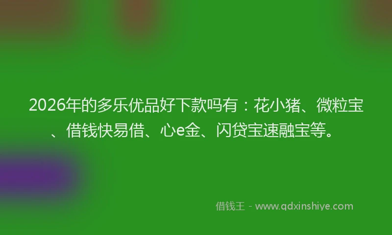 2026年的多乐优品好下款吗有：花小猪、微粒宝、借钱快易借、心e金、闪贷宝速融宝等。