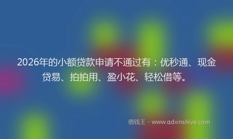 2026年的小额贷款申请不通过有：优秒通、现金贷易、拍拍用、盈小花、轻松借等。