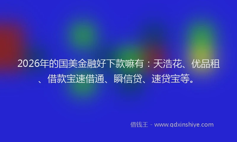 2026年的国美金融好下款嘛有：天浩花、优品租、借款宝速借通、瞬信贷、速贷宝等。