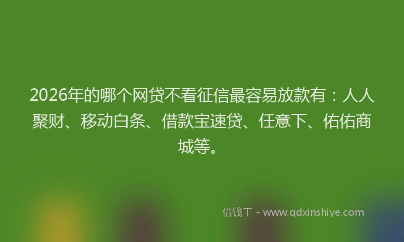 2026年的哪个网贷不看征信最容易放款有：人人聚财、移动白条、借款宝速贷、任意下、佑佑商城等。