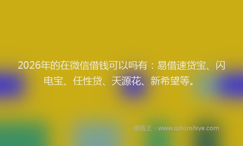 2026年的在微信借钱可以吗有：易借速贷宝、闪电宝、任性贷、天源花、新希望等。
