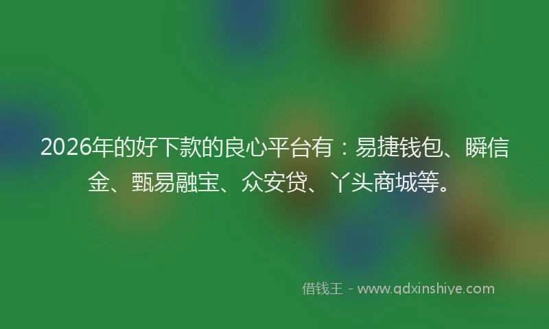 2026年的好下款的良心平台有：易捷钱包、瞬信金、甄易融宝、众安贷、丫头商城等。