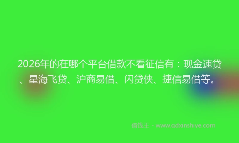 2026年的在哪个平台借款不看征信有:现金速贷、星海飞贷、沪商易借、闪贷侠、捷信易借等。
