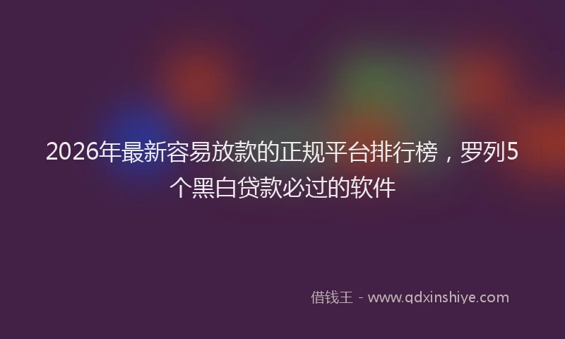 2026年最新容易放款的正规平台排行榜，罗列5个黑白贷款必过的软件