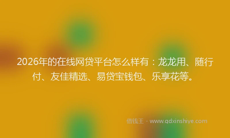 2026年的在线网贷平台怎么样有:龙龙用、随行付、友佳精选、易贷宝钱包、乐享花等。