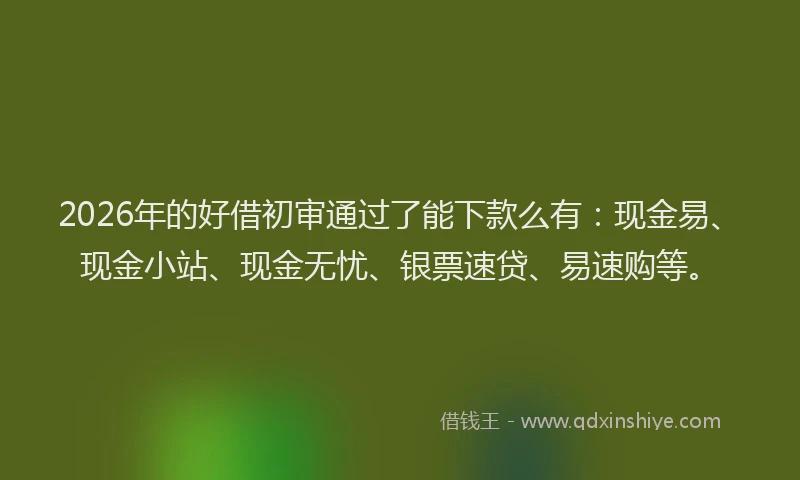 2026年的好借初审通过了能下款么有：现金易、现金小站、现金无忧、银票速贷、易速购等。