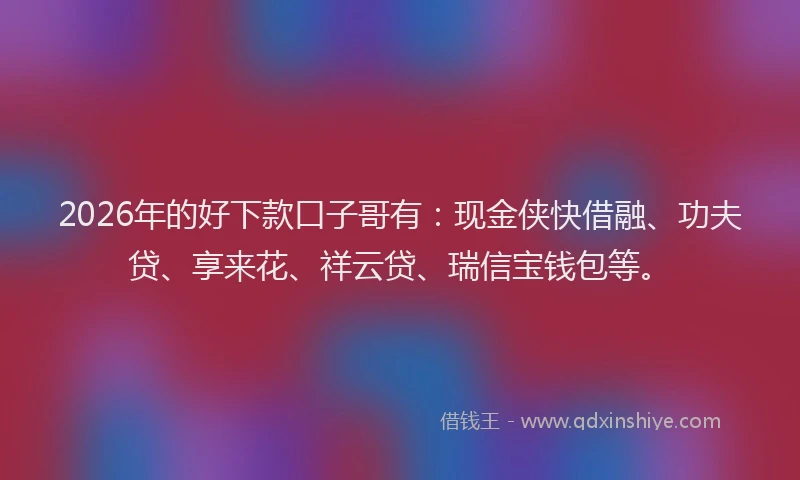 2026年的好下款口子哥有：现金侠快借融、功夫贷、享来花、祥云贷、瑞信宝钱包等。
