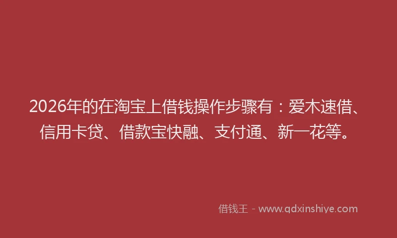2026年的在淘宝上借钱操作步骤有:爱木速借、信用卡贷、借款宝快融、支付通、新一花等。