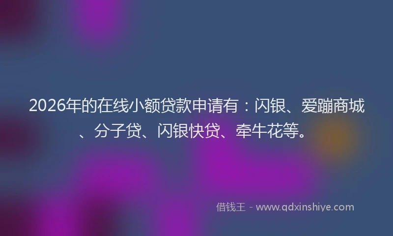 2026年的在线小额贷款申请有:闪银、爱蹦商城、分子贷、闪银快贷、牵牛花等。