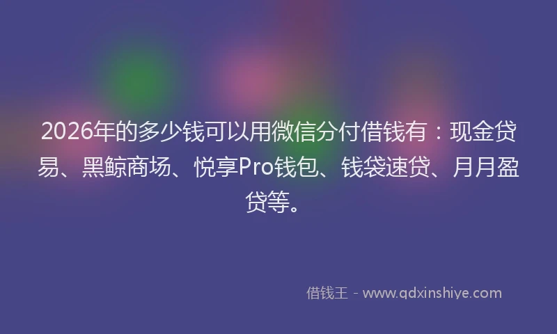 2026年的多少钱可以用微信分付借钱有:现金贷易、黑鲸商场、悦享Pro钱包、钱袋速贷、月月盈贷等。