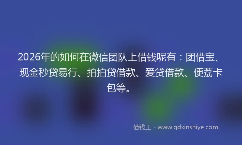 2026年的如何在微信团队上借钱呢有：团借宝、现金秒贷易行、拍拍贷借款、爱贷借款、便荔卡包等。