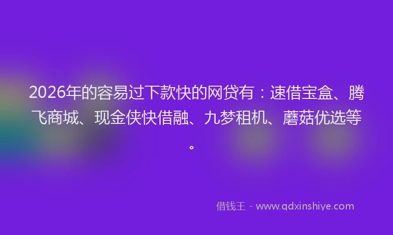 2026年的容易过下款快的网贷有：速借宝盒、腾飞商城、现金侠快借融、九梦租机、蘑菇优选等。