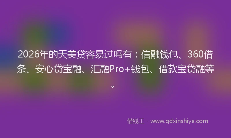 2026年的天美贷容易过吗有：信融钱包、360借条、安心贷宝融、汇融Pro+钱包、借款宝贷融等。