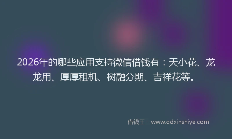 2026年的哪些应用支持微信借钱有:天小花、龙龙用、厚厚租机、树融分期、吉祥花等。