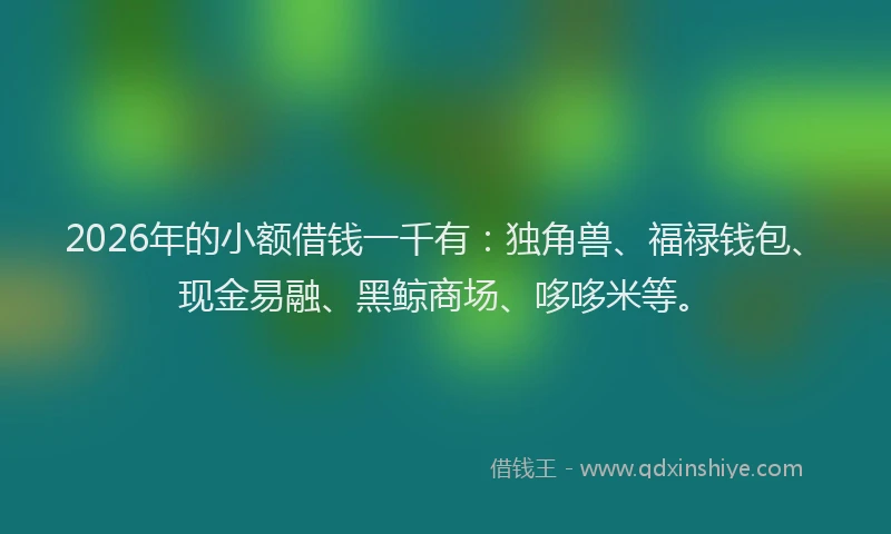2026年的小额借钱一千有：独角兽、福禄钱包、现金易融、黑鲸商场、哆哆米等。