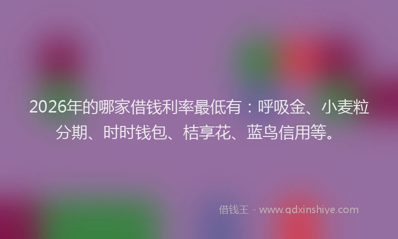 2026年的哪家借钱利率最低有:呼吸金、小麦粒分期、时时钱包、桔享花、蓝鸟信用等。
