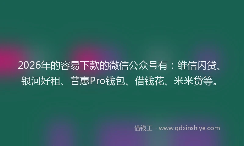 2026年的容易下款的微信公众号有：维信闪贷、银河好租、普惠Pro钱包、借钱花、米米贷等。