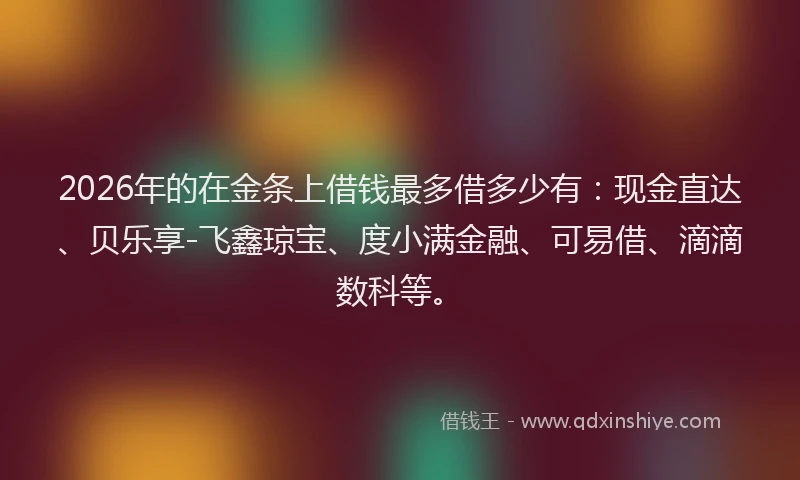 2026年的在金条上借钱最多借多少有:现金直达、贝乐享-飞鑫琼宝、度小满金融、可易借、滴滴数科等。