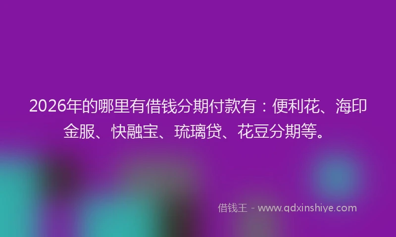2026年的哪里有借钱分期付款有：便利花、海印金服、快融宝、琉璃贷、花豆分期等。