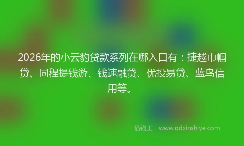 2026年的小云豹贷款系列在哪入口有：捷越巾帼贷、同程提钱游、钱速融贷、优投易贷、蓝鸟信用等。