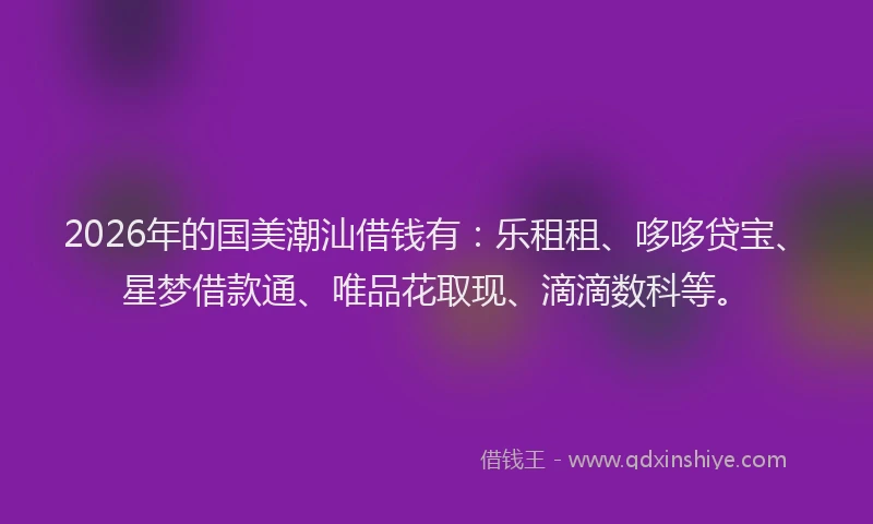2026年的国美潮汕借钱有：乐租租、哆哆贷宝、星梦借款通、唯品花取现、滴滴数科等。