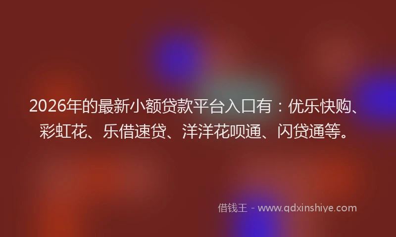 2026年的最新小额贷款平台入口有：优乐快购、彩虹花、乐借速贷、洋洋花呗通、闪贷通等。