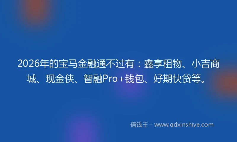 2026年的宝马金融通不过有：鑫享租物、小吉商城、现金侠、智融Pro+钱包、好期快贷等。