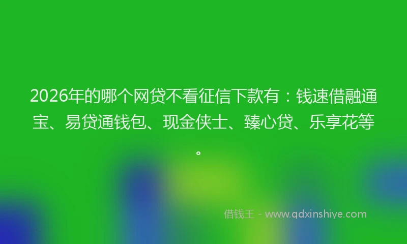 2026年的哪个网贷不看征信下款有：钱速借融通宝、易贷通钱包、现金侠士、臻心贷、乐享花等。