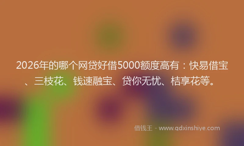 2026年的哪个网贷好借5000额度高有：快易借宝、三枝花、钱速融宝、贷你无忧、桔享花等。