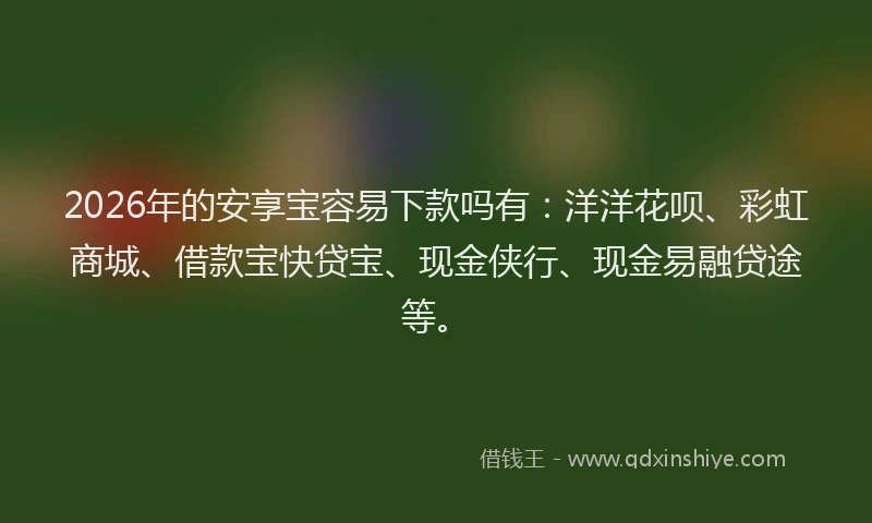 2026年的安享宝容易下款吗有：洋洋花呗、彩虹商城、借款宝快贷宝、现金侠行、现金易融贷途等。