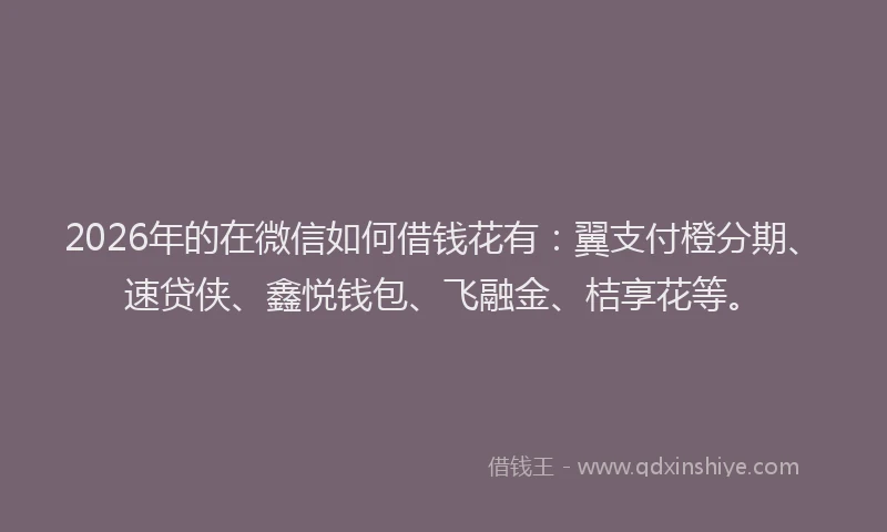 2026年的在微信如何借钱花有：翼支付橙分期、速贷侠、鑫悦钱包、飞融金、桔享花等。
