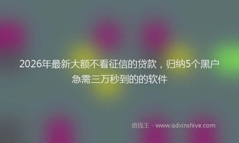 2026年最新大额不看征信的贷款，归纳5个黑户急需三万秒到的的软件