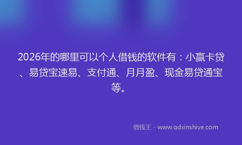2026年的哪里可以个人借钱的软件有：小赢卡贷、易贷宝速易、支付通、月月盈、现金易贷通宝等。