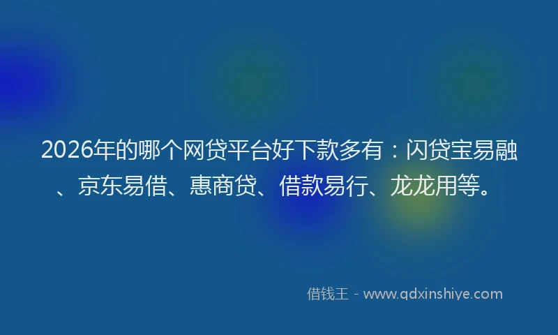 2026年的哪个网贷平台好下款多有：闪贷宝易融、京东易借、惠商贷、借款易行、龙龙用等。