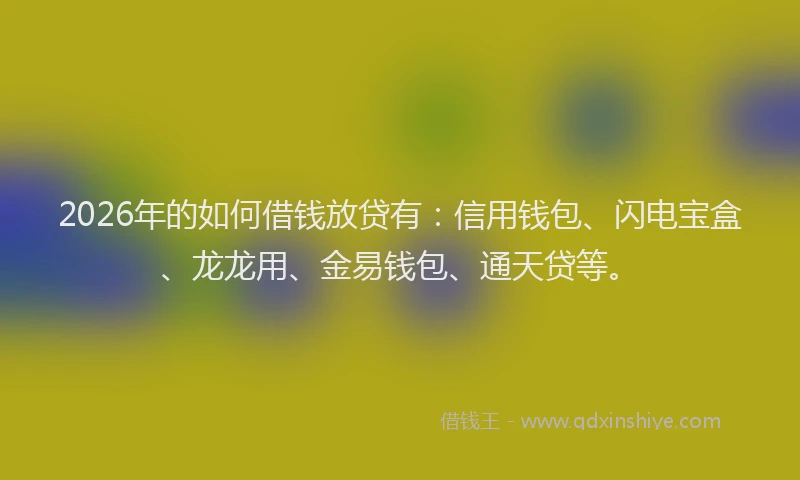 2026年的如何借钱放贷有：信用钱包、闪电宝盒、龙龙用、金易钱包、通天贷等。