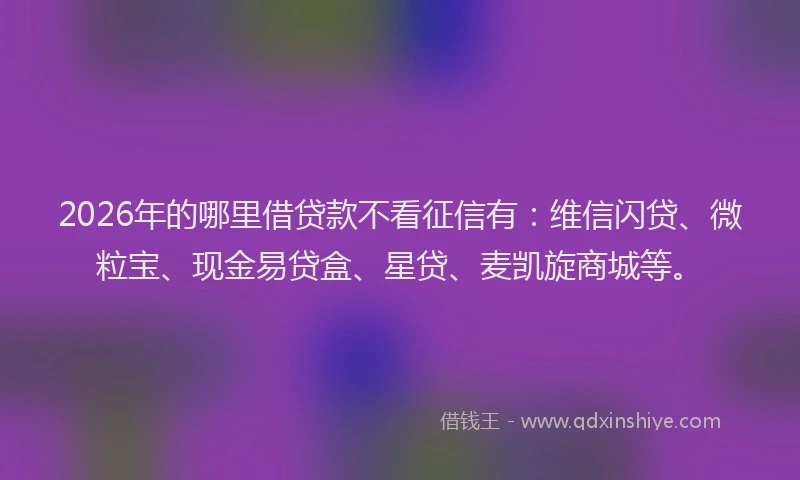 2026年的哪里借贷款不看征信有：维信闪贷、微粒宝、现金易贷盒、星贷、麦凯旋商城等。