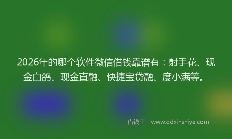2026年的哪个软件微信借钱靠谱有:射手花、现金白鸽、现金直融、快捷宝贷融、度小满等。