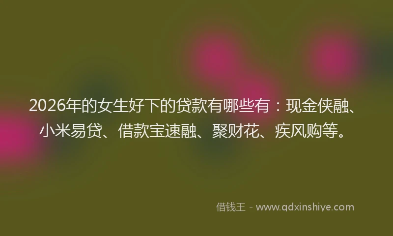 2026年的女生好下的贷款有哪些有:现金侠融、小米易贷、借款宝速融、聚财花、疾风购等。