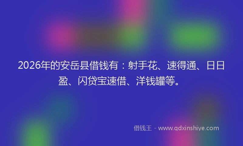2026年的安岳县借钱有：射手花、速得通、日日盈、闪贷宝速借、洋钱罐等。