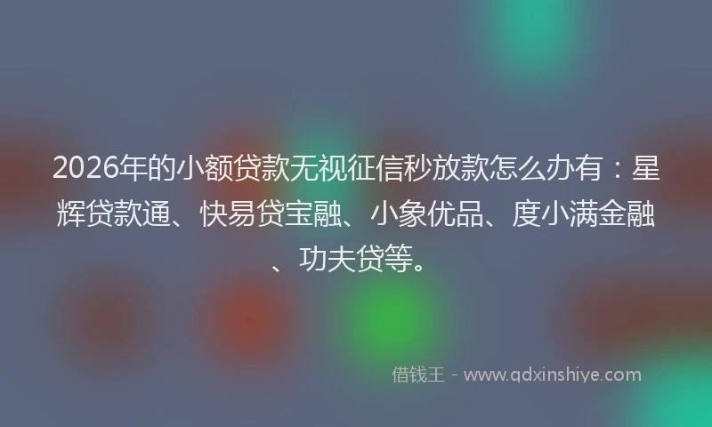 2026年的小额贷款无视征信秒放款怎么办有：星辉贷款通、快易贷宝融、小象优品、度小满金融、功夫贷等。