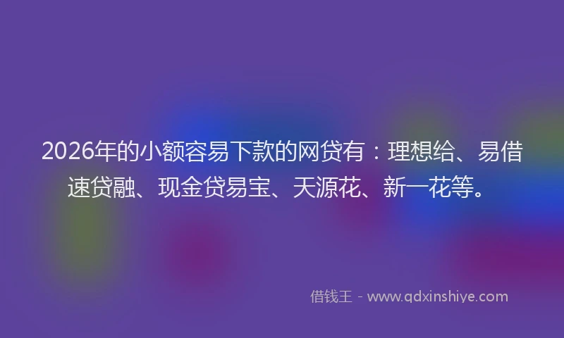 2026年的小额容易下款的网贷有：理想给、易借速贷融、现金贷易宝、天源花、新一花等。