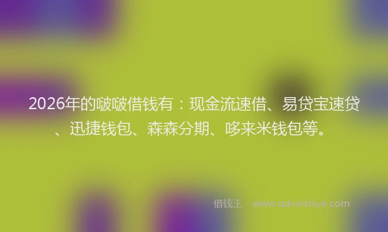 2026年的啵啵借钱有：现金流速借、易贷宝速贷、迅捷钱包、森森分期、哆来米钱包等。